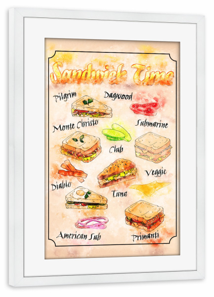 Poster mit Rahmen weiß "Zeit für Sandwich" artboxONE - Essen & Trinken