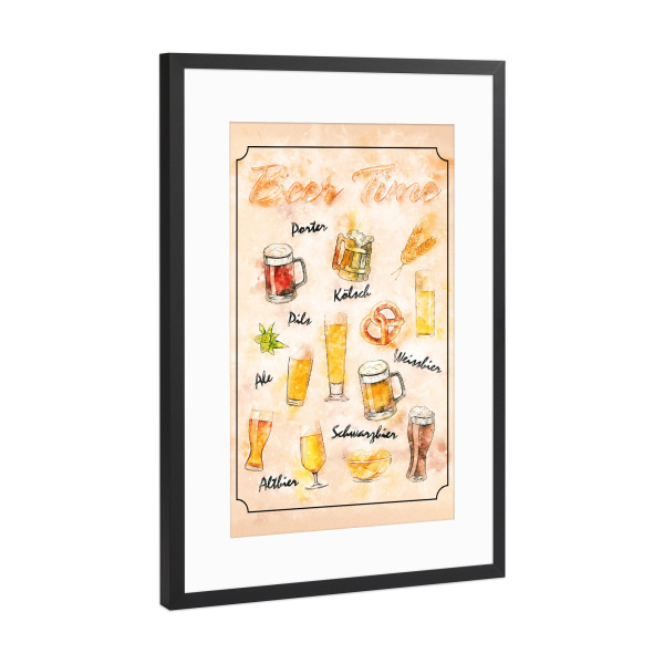 Poster mit Rahmen Schwarz (Metallic) "Zeit für Bier" artboxONE - Essen & Trinken / Alkohol