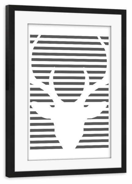 Poster mit Rahmen schwarz "Deer Lines" artboxONE - Natur,Tiere,Abstrakt,Geometrie