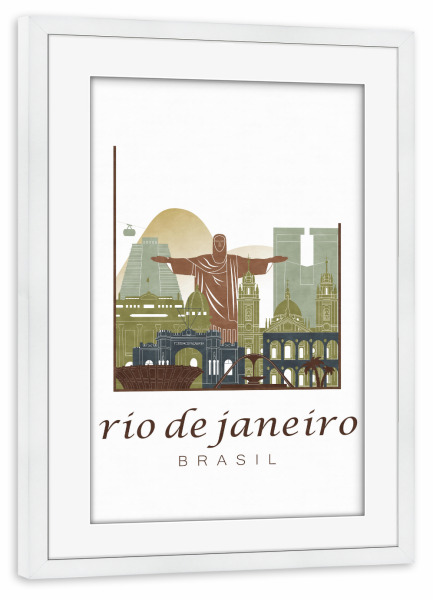 Poster mit Rahmen weiß "Rio de Janeiro skyline light brown" artboxONE - Architektur,Städte / Rio de Janeiro