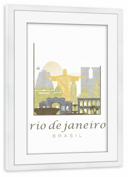 Poster mit Rahmen weiß "Rio de Janeiro skyline desert" artboxONE - Städte,Architektur,Städte / Rio de Janeiro
