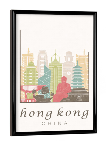 Poster mit schwarzem Rahmen "Hong Kong skyline pastel" artboxONE - Städte,Architektur