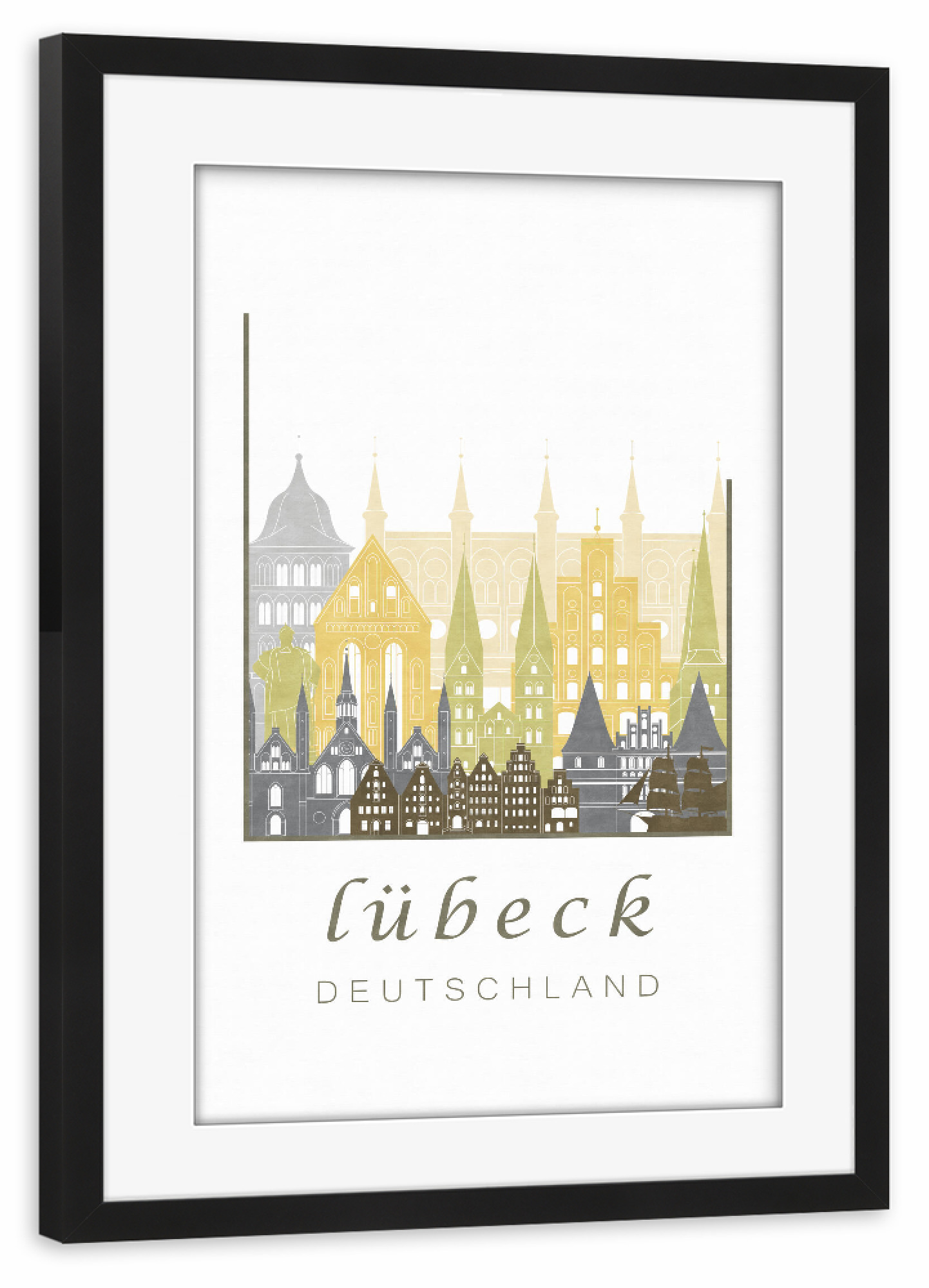 Poster mit Rahmen schwarz "Lubeck skyline desert" artboxONE - Städte,Architektur