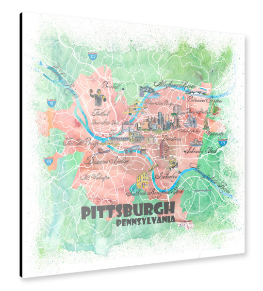 Alu-Dibond "Pittsburgh Illustrierte Karte" 30x30 cm artboxONE