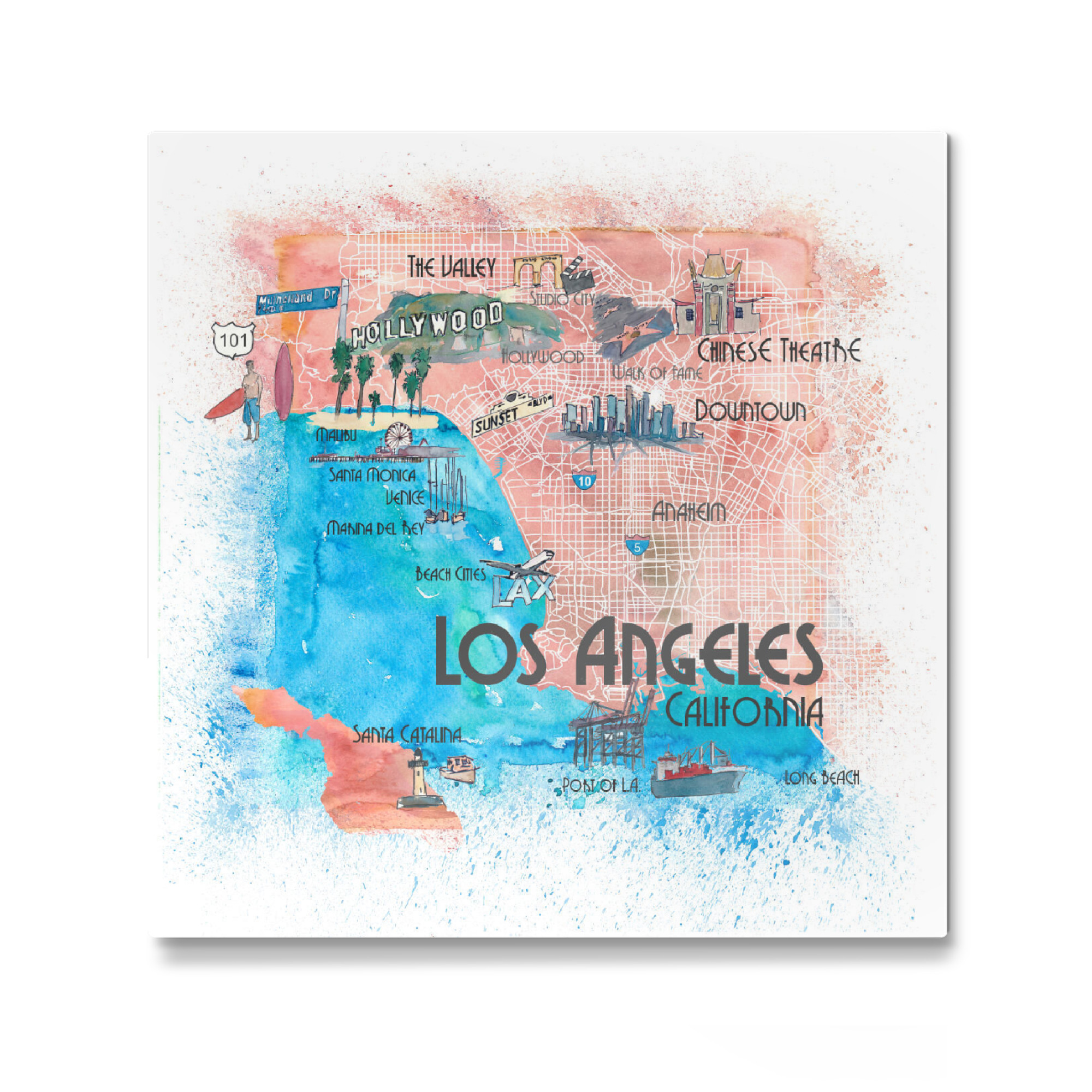Galerie-Print "Los Angeles Illustrierte Karte" 30x30 cm artboxONE