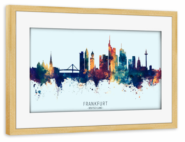 Poster mit Rahmen kiefer "Frankfurt Skyline BlueOrange" artboxONE - Städte,Städte / Frankfurt