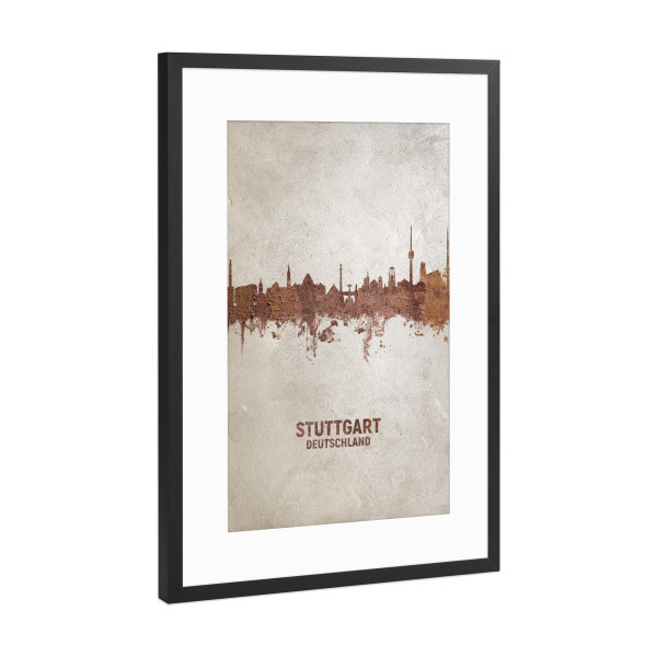 Poster mit Rahmen Schwarz (Metallic) "Stuttgart Germany Skyline Rust" artboxONE - Städte,Städte / Stuttgart