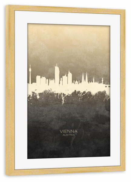 Poster mit Rahmen kiefer "Vienna Austria Skyline Taupe" artboxONE - Städte,Städte / Wien