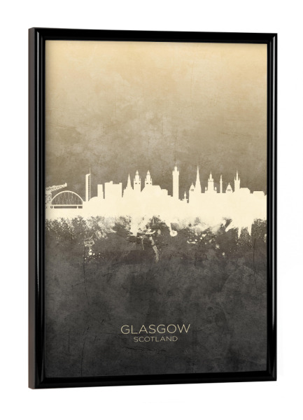 Poster mit schwarzem Rahmen "Glasgow Scotland Skyline Taupe" artboxONE - Städte
