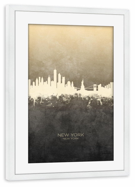 Poster mit Rahmen weiß "New York Skyline Taupe" artboxONE - Städte,Städte / New York