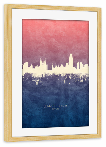 Poster mit Rahmen kiefer "Barcelona Spain Skyline BlueRose" artboxONE - Städte,Städte / Barcelona
