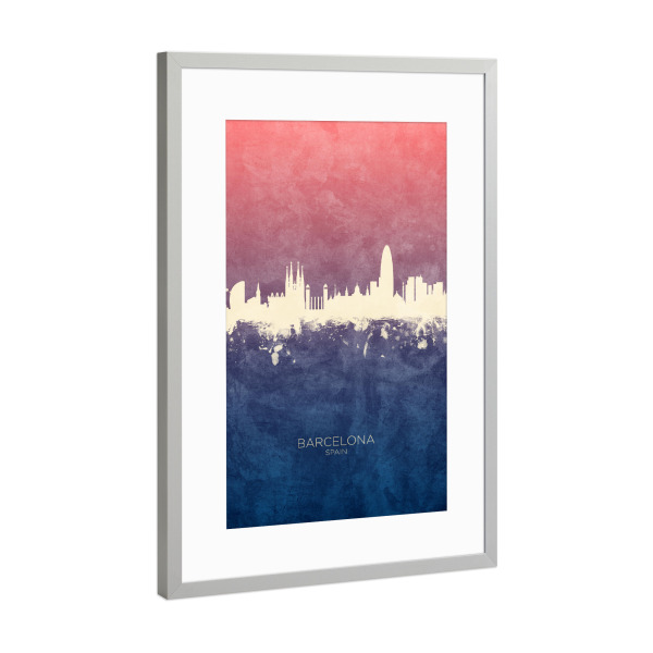 Poster mit Rahmen Silber "Barcelona Spain Skyline BlueRose" artboxONE - Städte,Städte / Barcelona