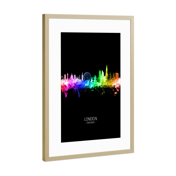 Poster mit Rahmen Gold "London Skyline Colour Black" artboxONE - Städte,Städte / London