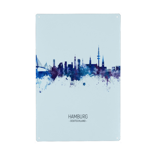 Holzbild "Hamburg Germany Skyline Dark Blue" artboxONE - Städte,Städte / Hamburg