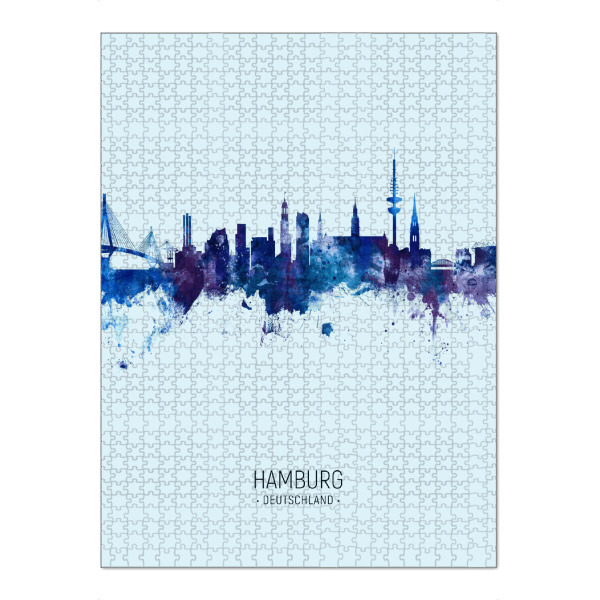 Puzzle Ravensburger "Hamburg Germany Skyline Dark Blue" artboxONE - Städte,Städte / Hamburg