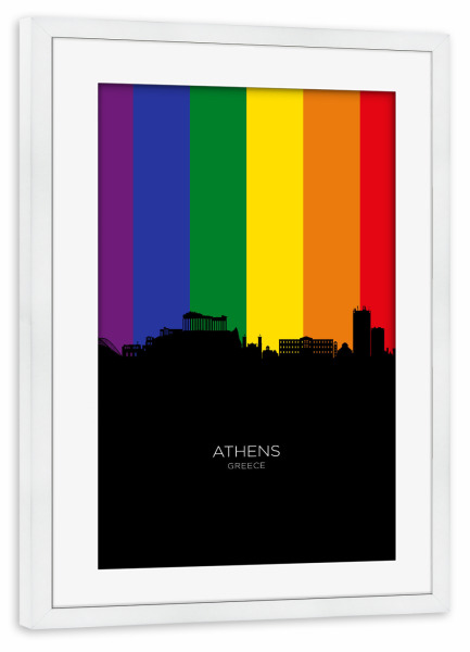 Poster mit Rahmen weiß "Athens Greece Skyline Pride" artboxONE - Städte