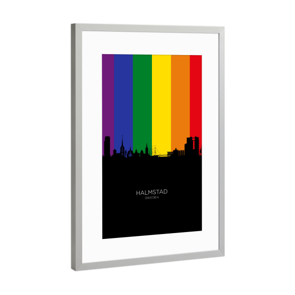 Poster mit Rahmen Silber "Halmstad Sweden Skyline Pride" artboxONE - Städte