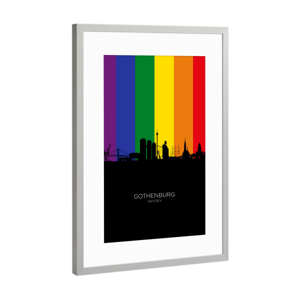 Poster mit Rahmen Silber "Gothenburg Sweden Skyline Pride" artboxONE - Städte