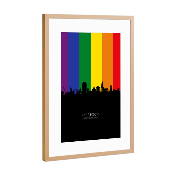 Poster mit Rahmen Kupfer "Rostock Germany Skyline Pride" artboxONE - Städte