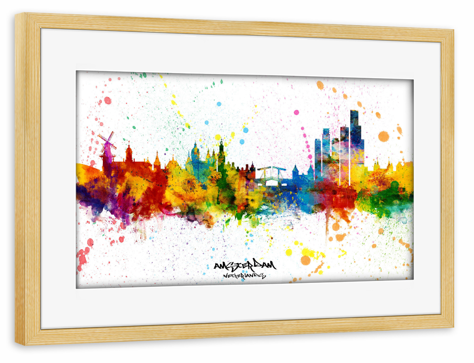 Poster mit Rahmen kiefer "Amsterdam Skyline Splash" artboxONE - Städte,Städte / Amsterdam