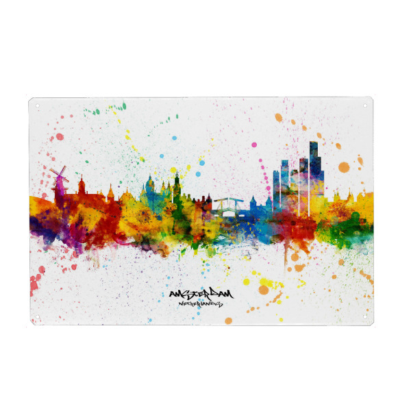 Metall Poster "Amsterdam Skyline Splash" artboxONE - Städte,Städte / Amsterdam