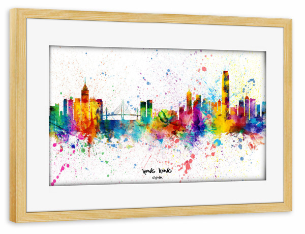 Poster mit Rahmen kiefer "Hong Kong Skyline Splash" artboxONE - Städte