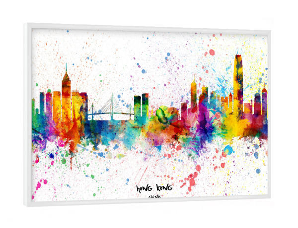 Poster mit weißem Rahmen "Hong Kong Skyline Splash" artboxONE - Städte