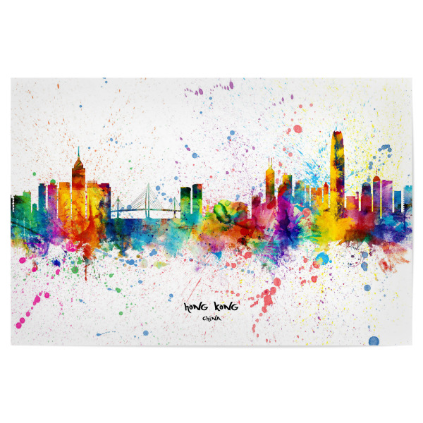 Poster 30x20 cm "Hong Kong Skyline Splash" artboxONE - Städte - Hong kong,China,Skyline,Cityscape,Stadtbild,Watercolor,City,Stadt,Colorful,Bunt