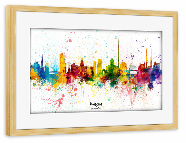 Poster mit Rahmen kiefer "Dublin Ireland Skyline Splash" artboxONE - Städte