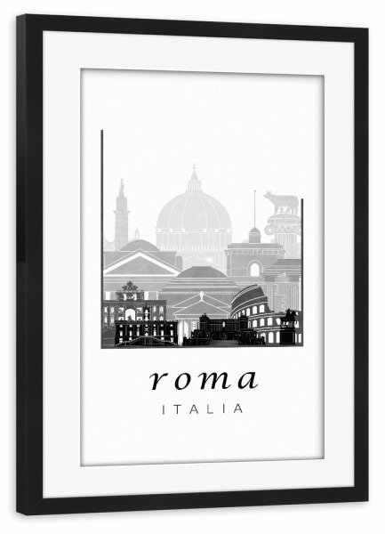 Poster mit Rahmen schwarz "Rome skyline black & white" artboxONE - Schwarzweiß,Architektur,Städte / Rom