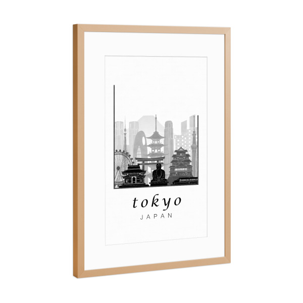 Poster mit Rahmen Kupfer "Tokyo skyline black & white" artboxONE - Schwarzweiß,Architektur,Städte / Tokio
