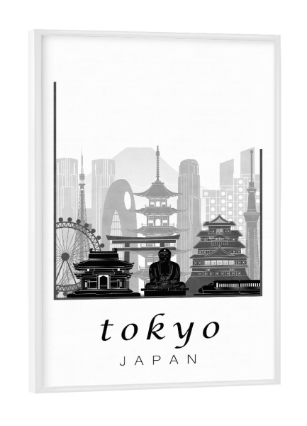 Poster mit weißem Rahmen "Tokyo skyline black & white" artboxONE - Schwarzweiß,Architektur,Städte / Tokio