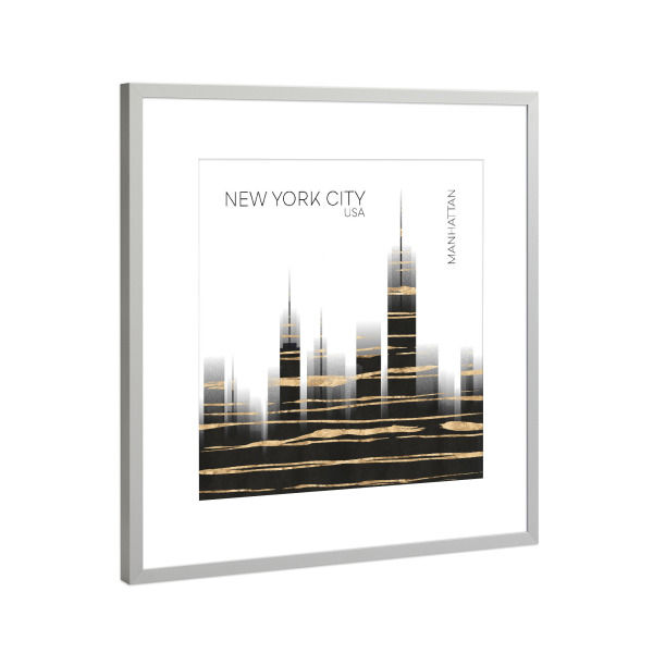 Poster mit Rahmen Silber "Urban Art NYC Skyline" artboxONE - Städte,Städte / New York