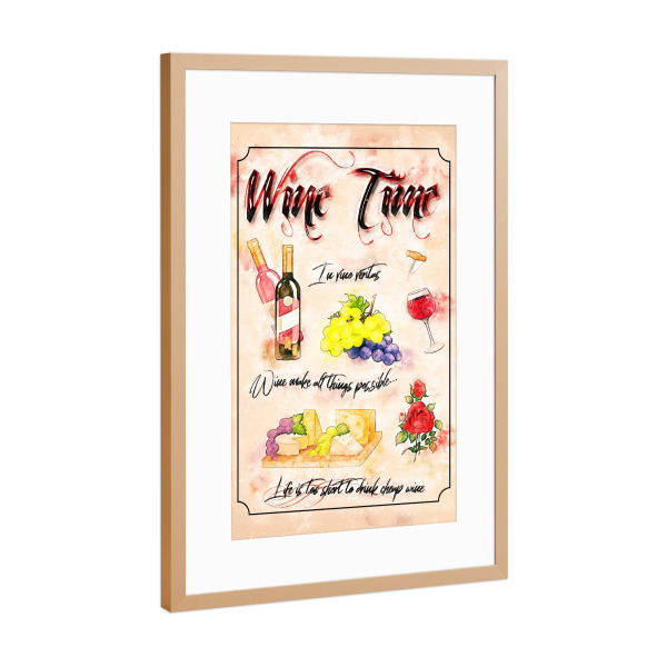 Poster mit Rahmen Kupfer "Zeit für Wein" artboxONE - Essen & Trinken,Essen & Trinken / Alkohol
