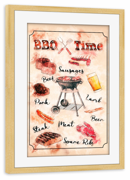 Poster mit Rahmen kiefer "Grillen BBQ" artboxONE - Essen & Trinken