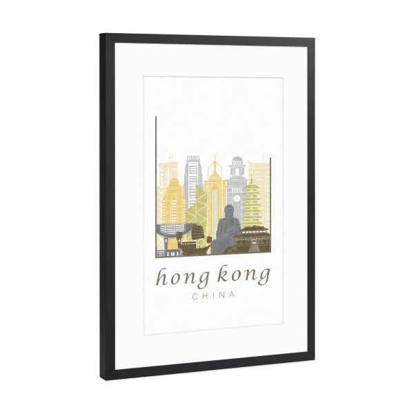 Poster mit Rahmen Schwarz (Metallic) "Hong Kong skyline desert" artboxONE - Städte,Architektur