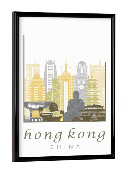 Poster mit schwarzem Rahmen "Hong Kong skyline desert" artboxONE - Städte,Architektur