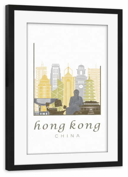 Poster mit Rahmen schwarz "Hong Kong skyline desert" artboxONE - Städte,Architektur