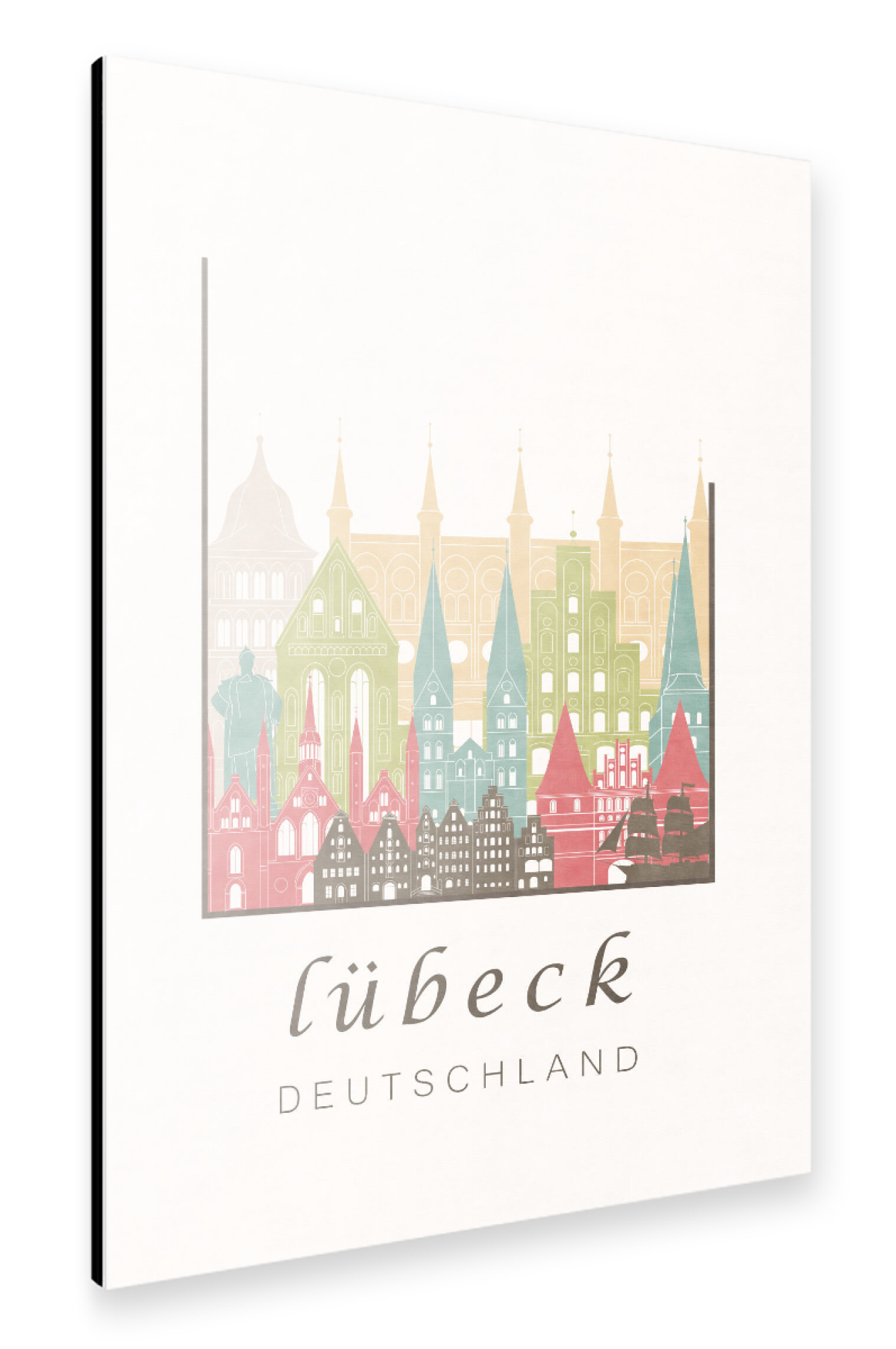 Alu-Dibond "Lubeck skyline pastel" 30x20 cm artboxONE