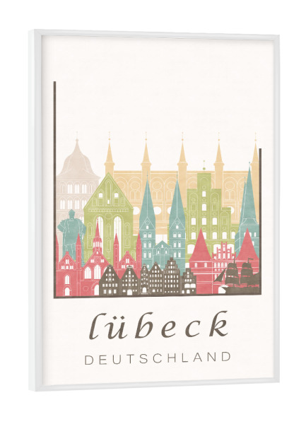 Poster mit weißem Rahmen "Lubeck skyline pastel" artboxONE - Städte,Architektur