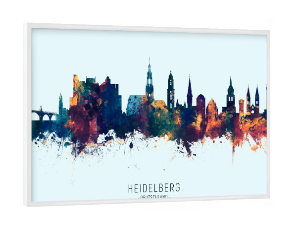 Poster mit weißem Rahmen "Heidelberg Skyline BlueOrange" artboxONE - Städte