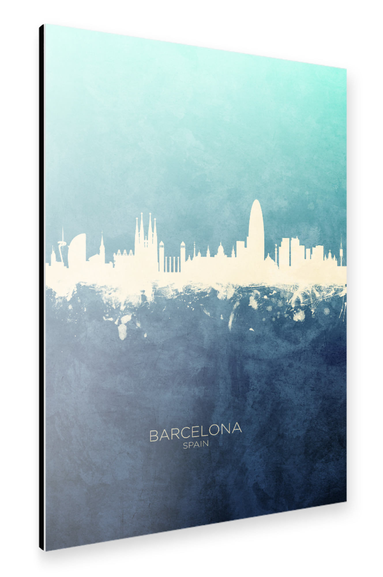 Alu-Dibond "Barcelona Spain Skyline NavyCyan" 75x50 cm artboxONE