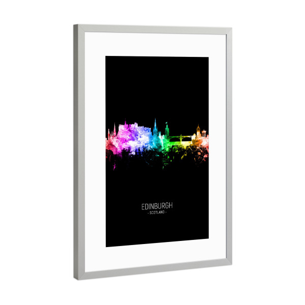 Poster mit Rahmen Silber "Edinburgh Skyline Colour Black" artboxONE - Städte