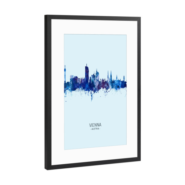 Poster mit Rahmen Schwarz (Metallic) "Vienna Austria Skyline Dark Blue" artboxONE - Städte,Städte / Wien