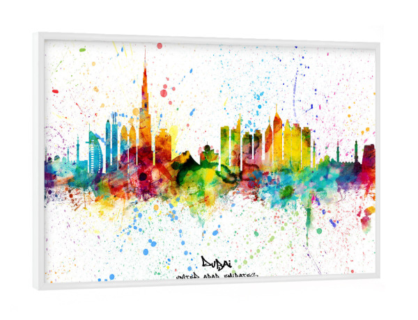 Poster mit weißem Rahmen "Dubai Skyline Splash" artboxONE - Städte,Städte / Dubai