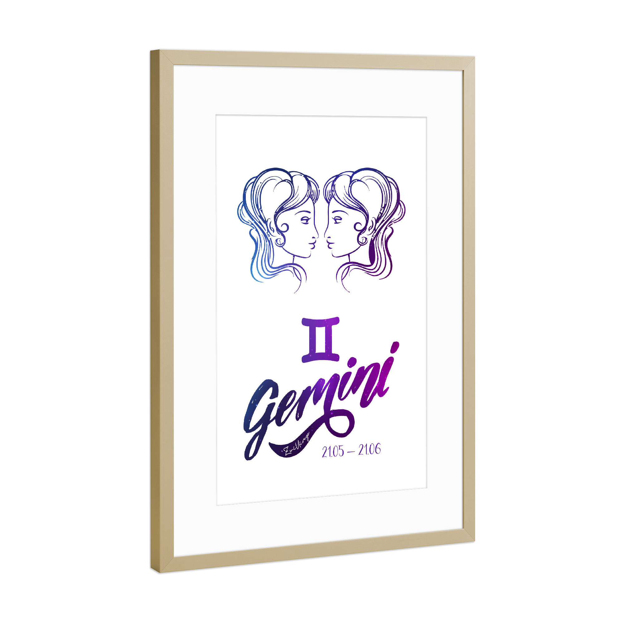 Poster mit Rahmen Gold "Sternzeichen Zwillinge" artboxONE - Typografie
