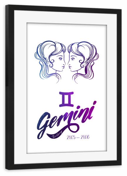 Poster mit Rahmen schwarz "Sternzeichen Zwillinge" artboxONE - Typografie