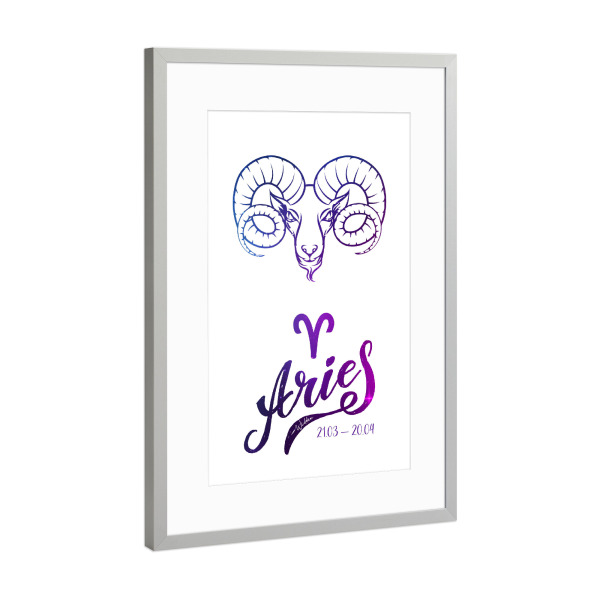 Poster mit Rahmen Silber "Sternzeichen Widder" artboxONE - Typografie