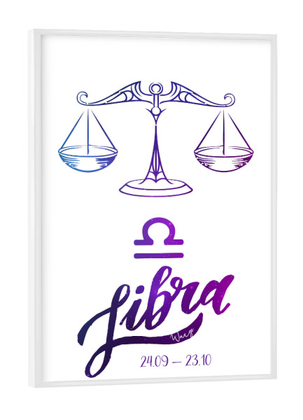 Poster mit weißem Rahmen "Sternzeichen Waage" artboxONE - Typografie
