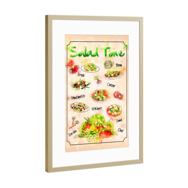 Poster mit Rahmen Gold "Zeit für Salat" artboxONE - Essen & Trinken